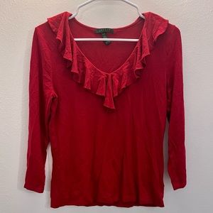 Lauren Ralph Lauren V-Neck Ruffles Blouse (#A12)